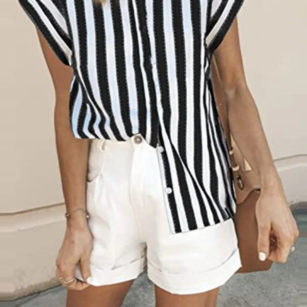 FashionSierra - Elegant Striped T Shirt Tops Summer Blouse Ladies Holiday Beach Casual Loose Cardigan Daily Tee