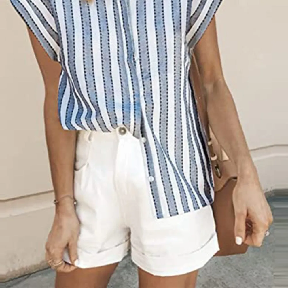 FashionSierra - Elegant Striped T Shirt Tops Summer Blouse Ladies Holiday Beach Casual Loose Cardigan Daily Tee