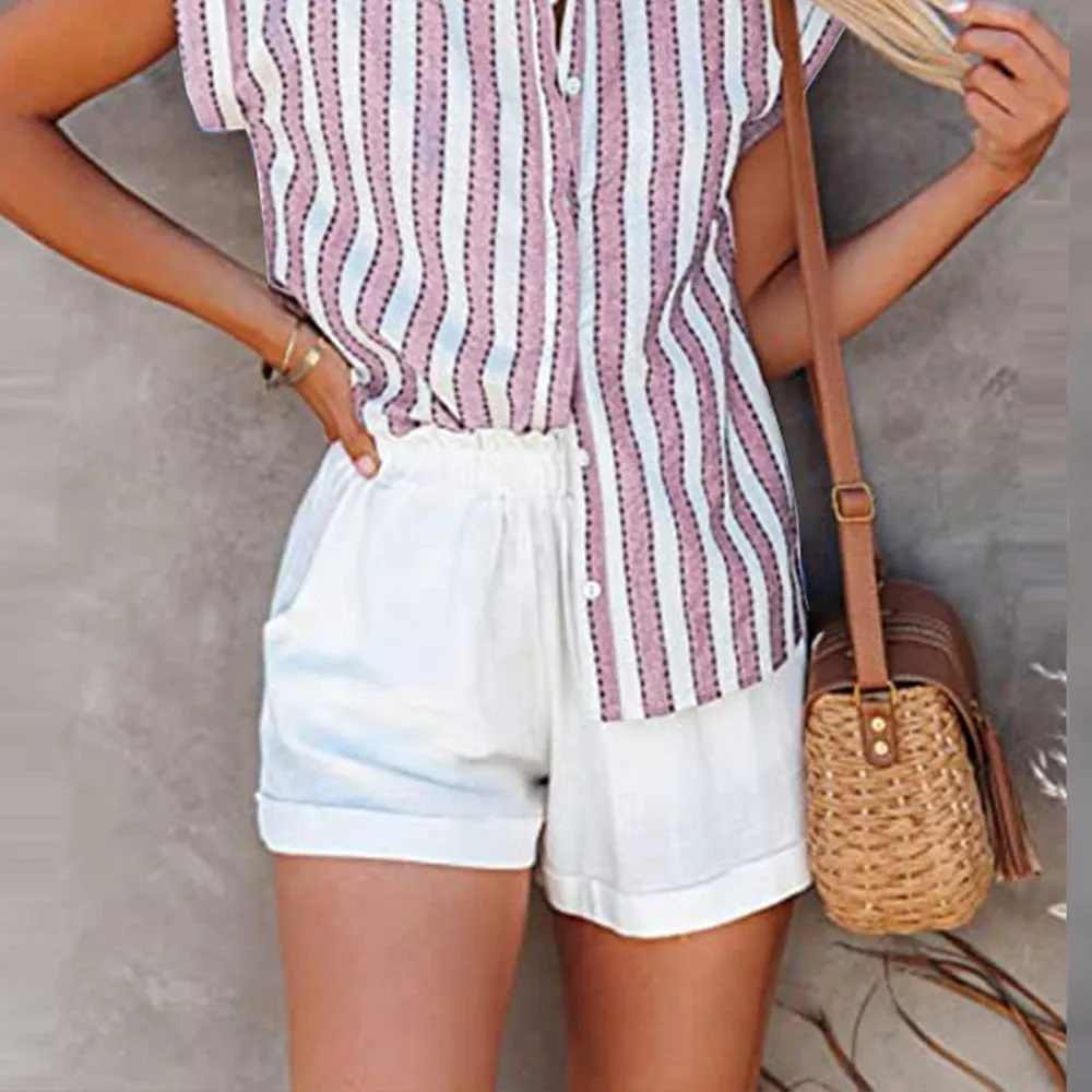 FashionSierra - Elegant Striped T Shirt Tops Summer Blouse Ladies Holiday Beach Casual Loose Cardigan Daily Tee