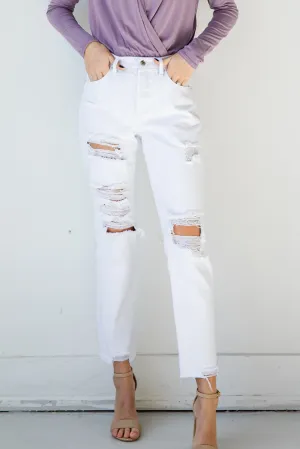 FINAL SALE - Lainey White Distressed Straight Leg Jeans