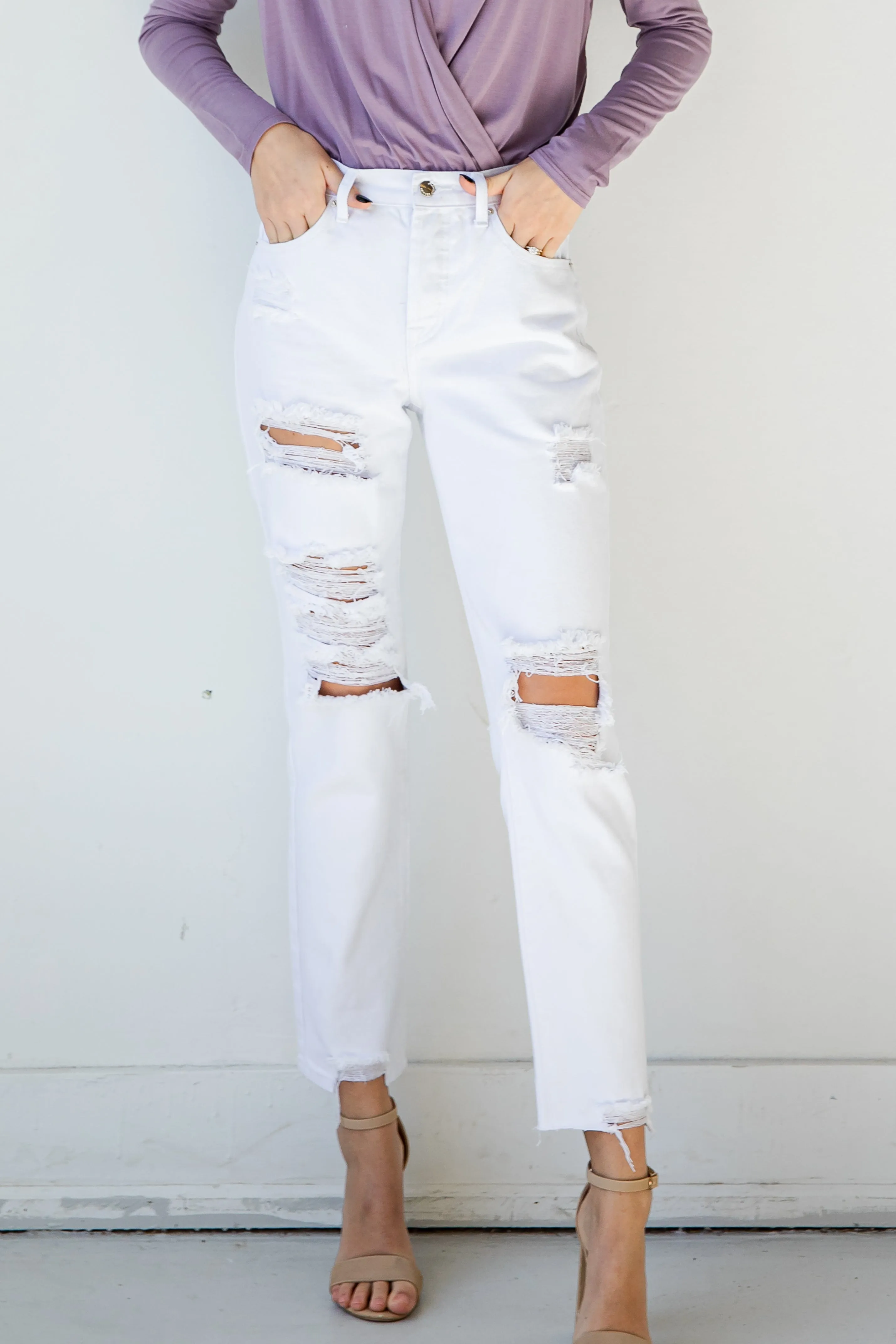 FINAL SALE - Lainey White Distressed Straight Leg Jeans
