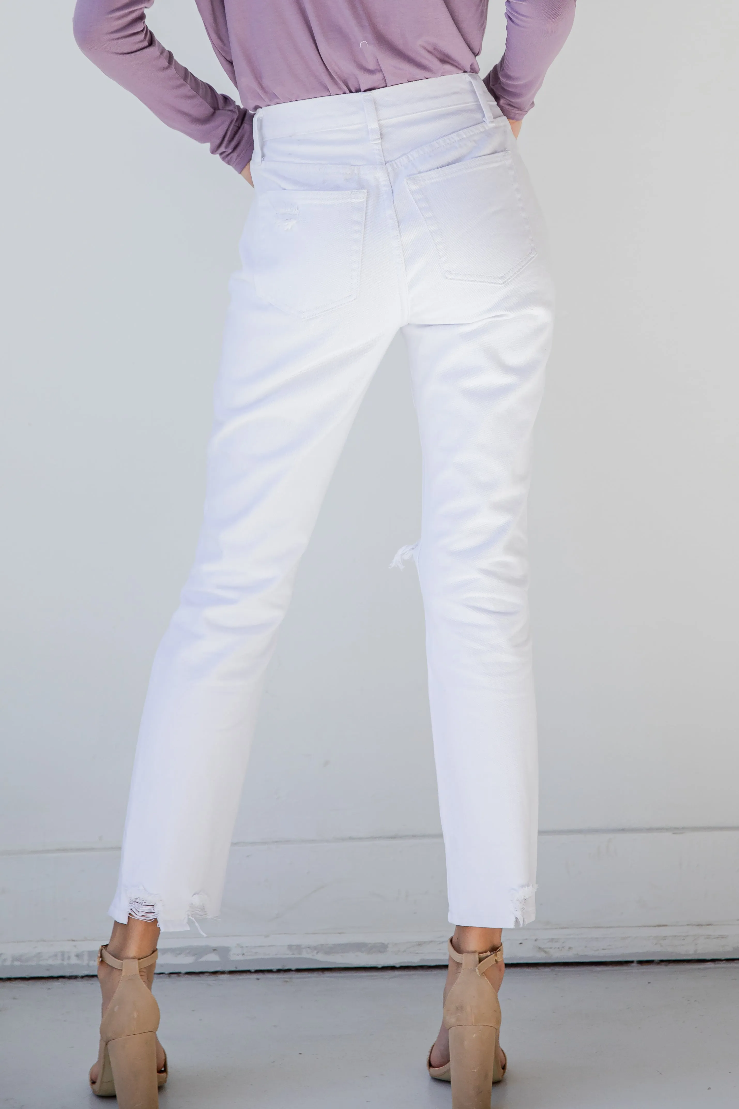 FINAL SALE - Lainey White Distressed Straight Leg Jeans