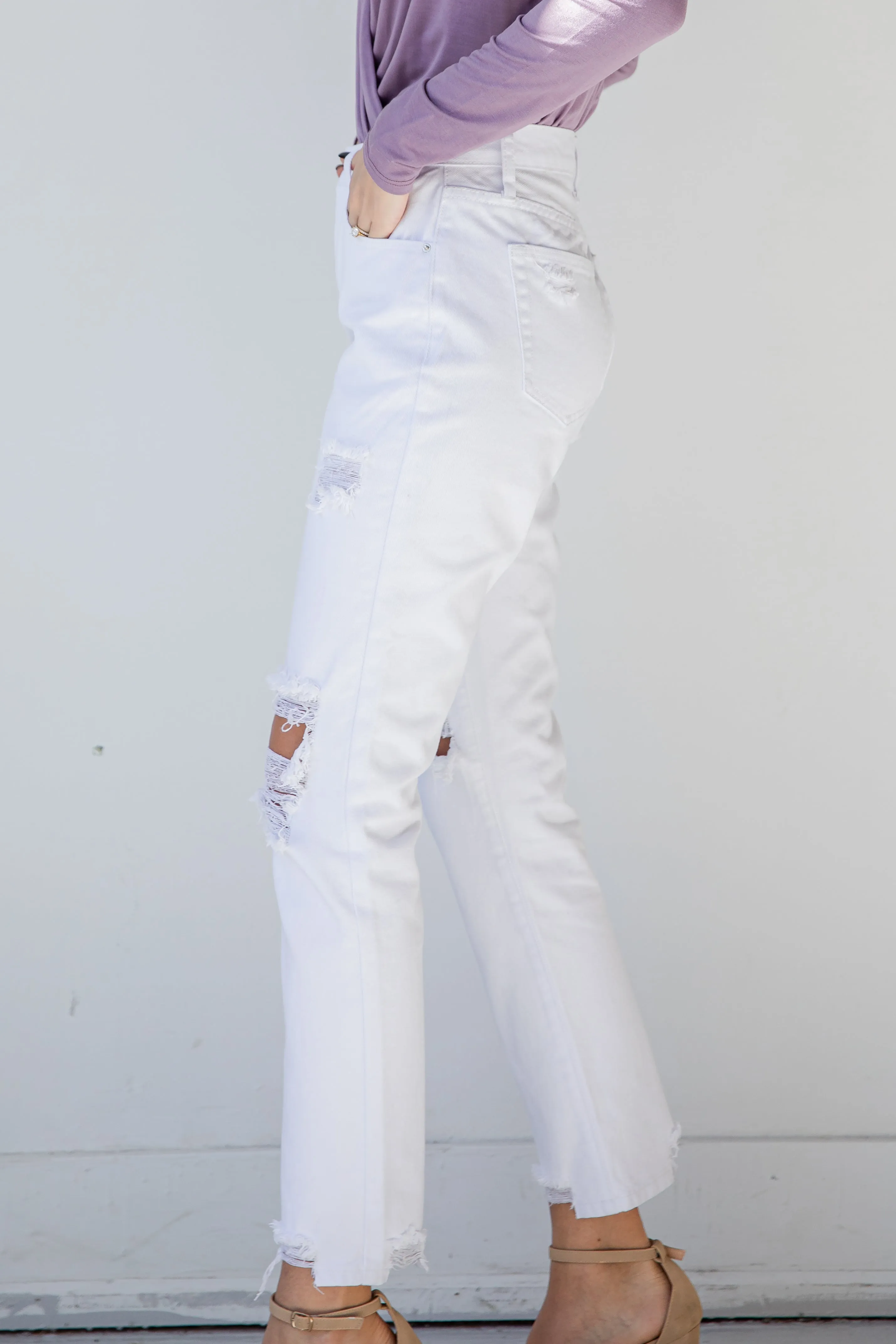 FINAL SALE - Lainey White Distressed Straight Leg Jeans