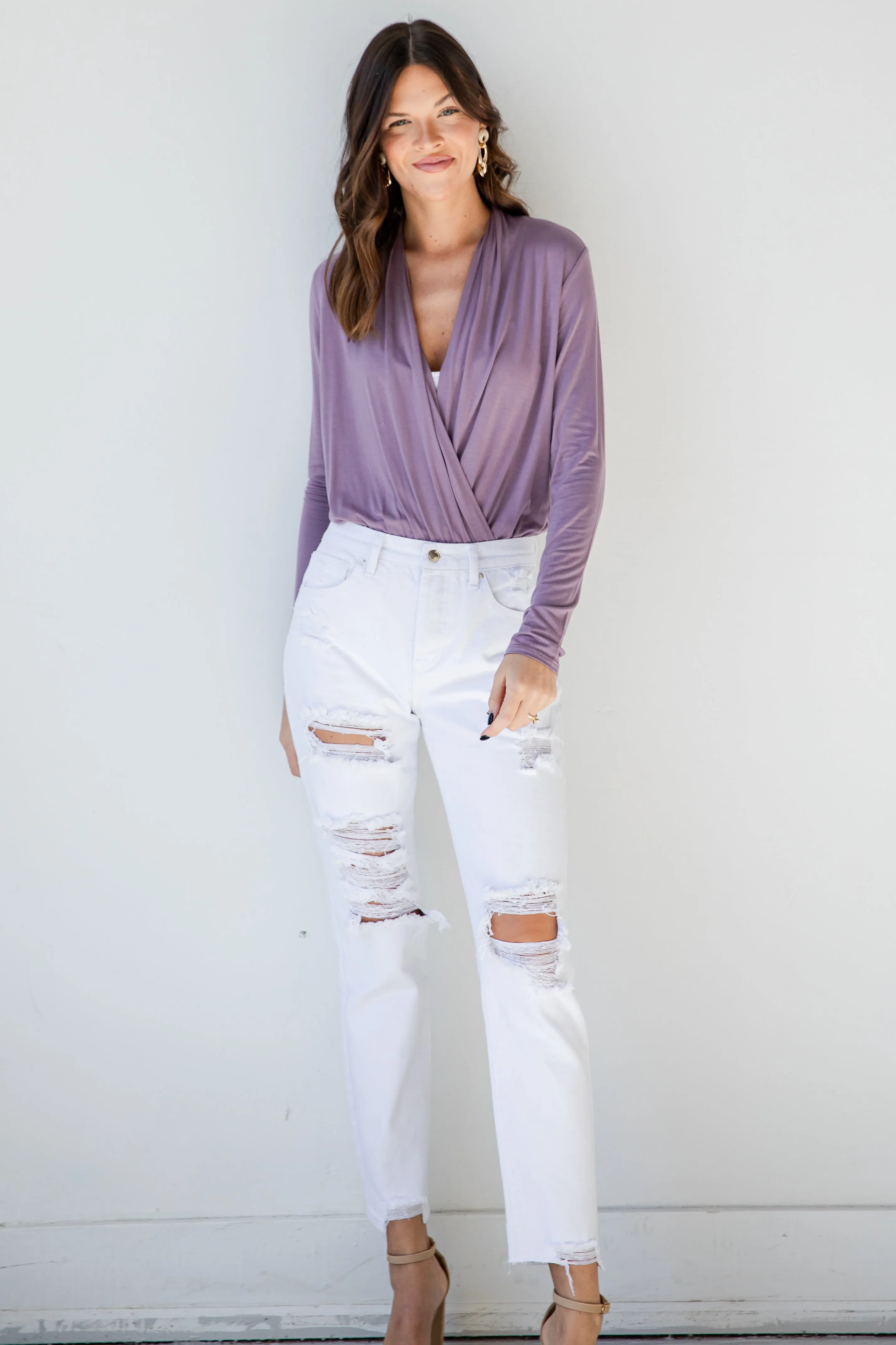 FINAL SALE - Lainey White Distressed Straight Leg Jeans