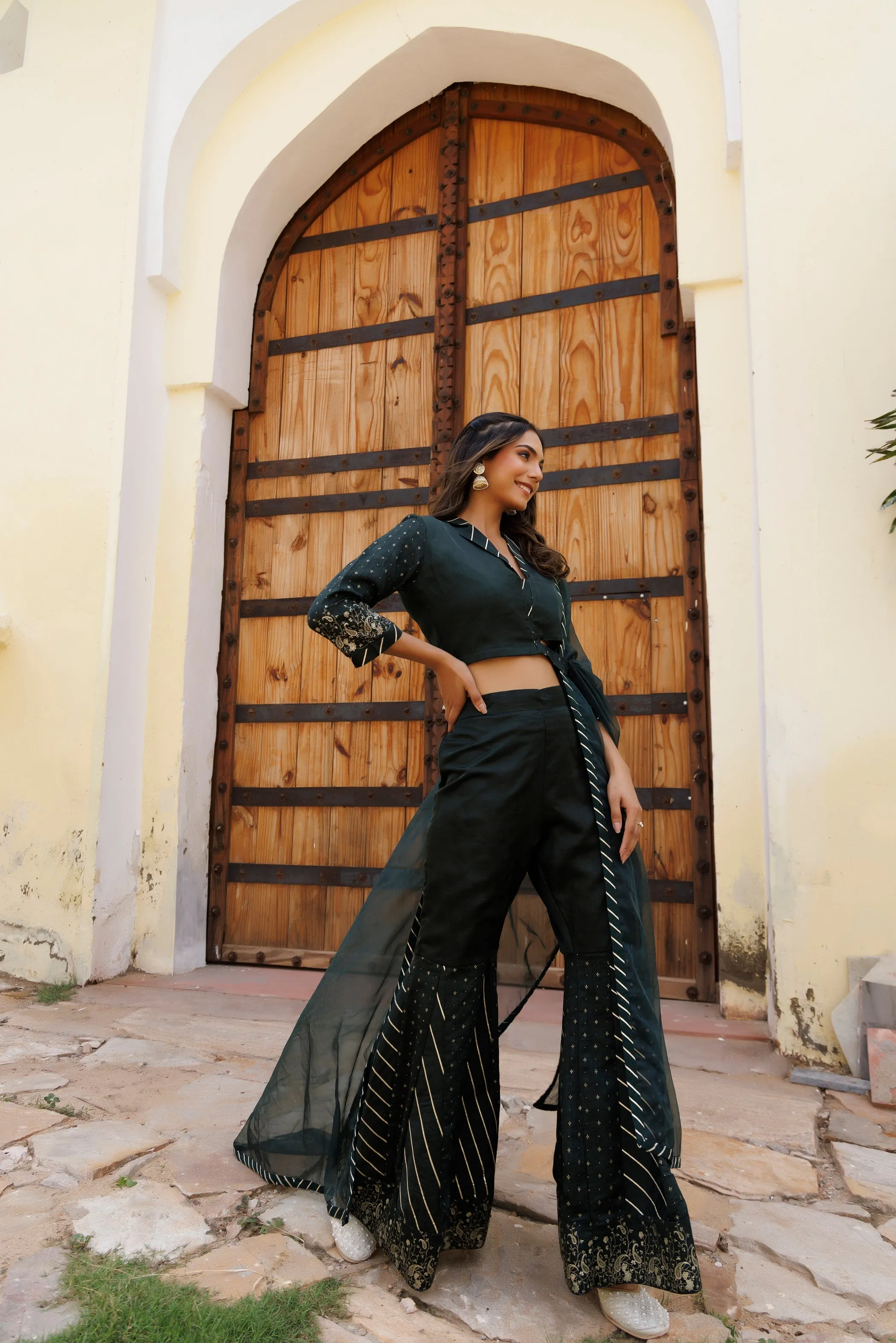 Gulf Green Co-Ord Set - Elegant Kaurwaki Silk