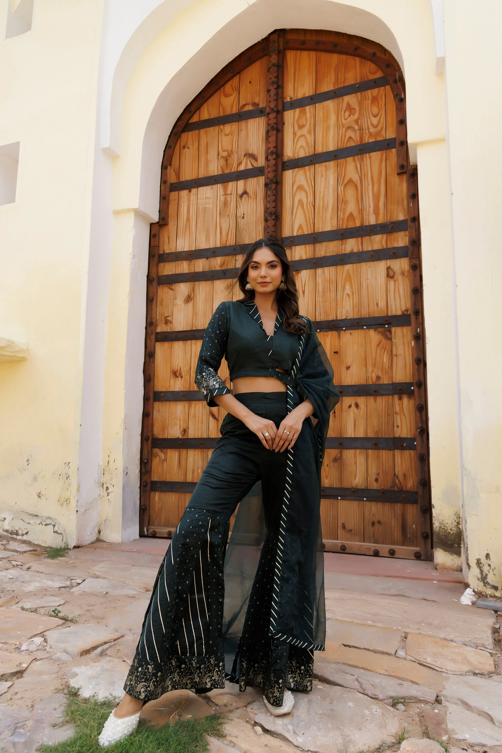 Gulf Green Co-Ord Set - Elegant Kaurwaki Silk