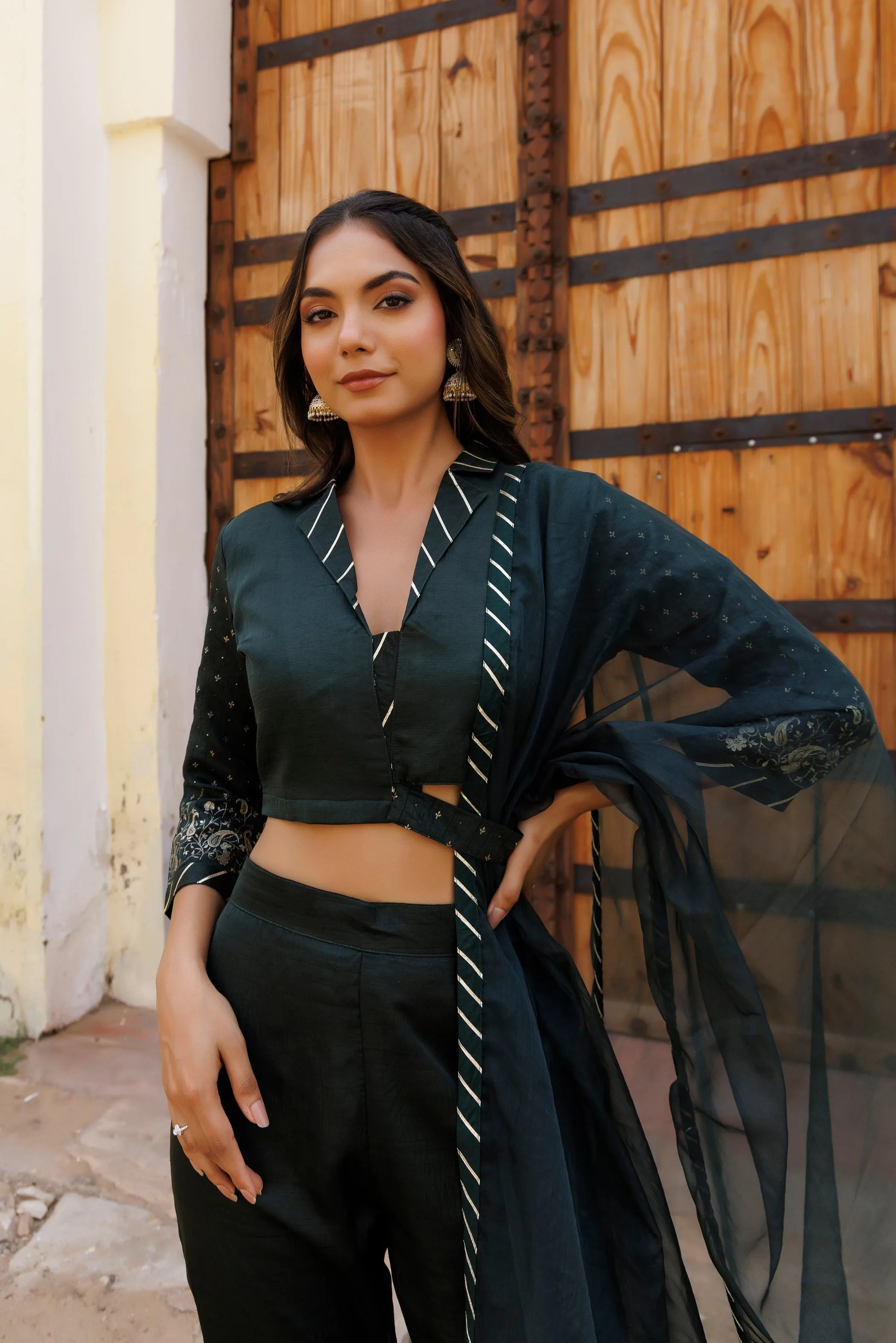 Gulf Green Co-Ord Set - Elegant Kaurwaki Silk