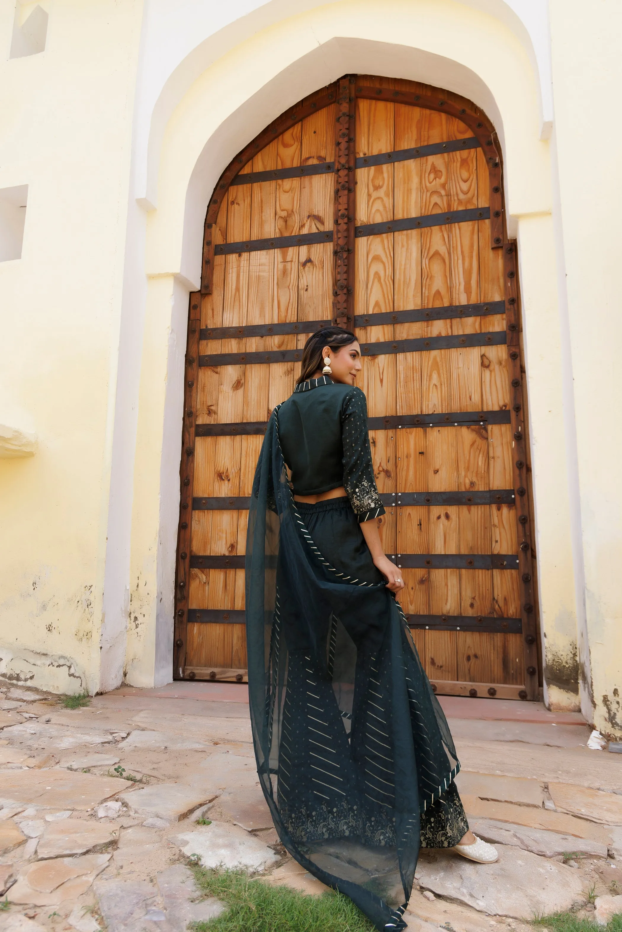 Gulf Green Co-Ord Set - Elegant Kaurwaki Silk