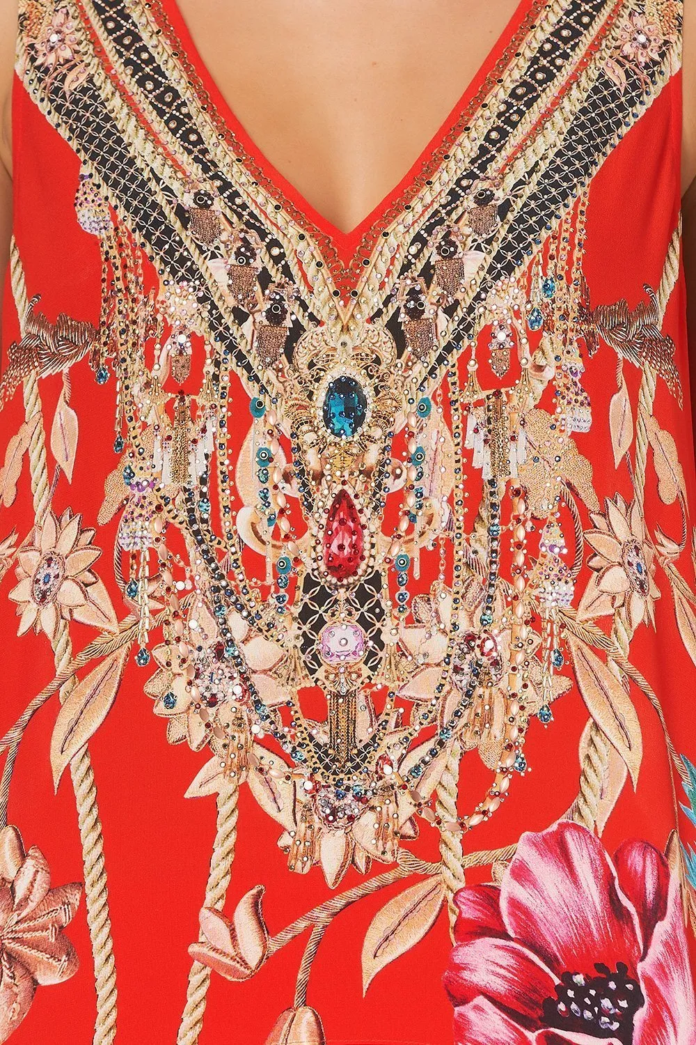 HIGH LOW CROSS OVERLAY TOP AND THE QUEEN WORE RED