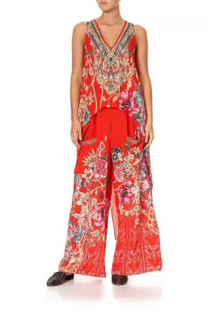 HIGH LOW CROSS OVERLAY TOP AND THE QUEEN WORE RED