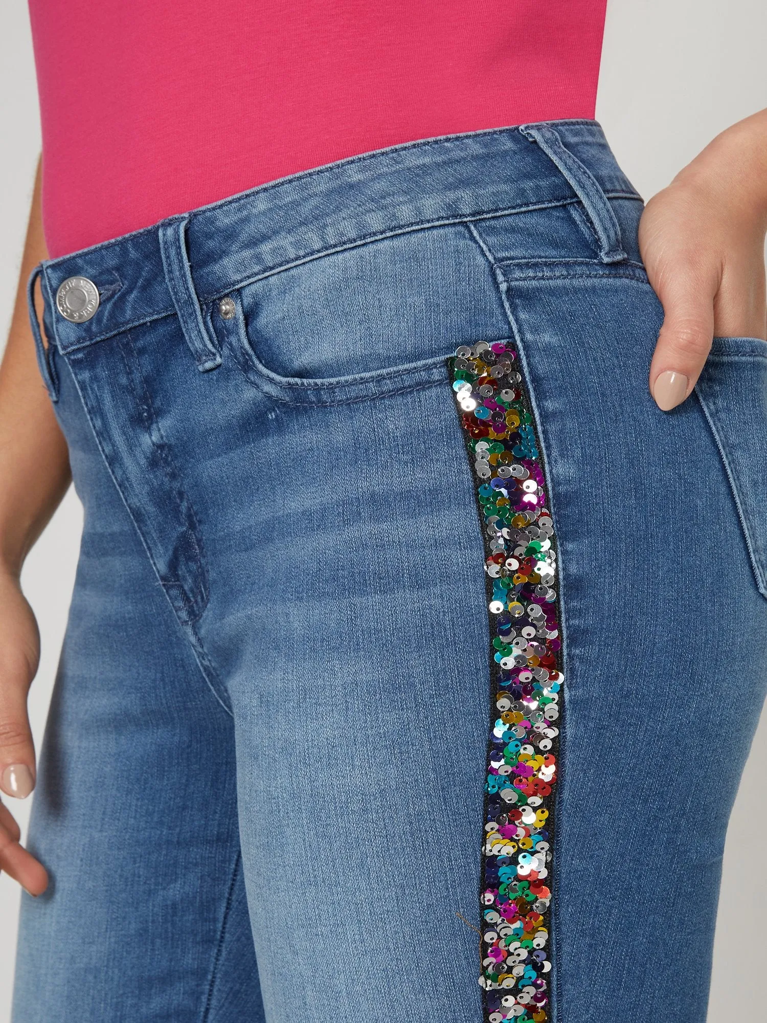 High-Waisted Stripe Skinny Ankle Jeans