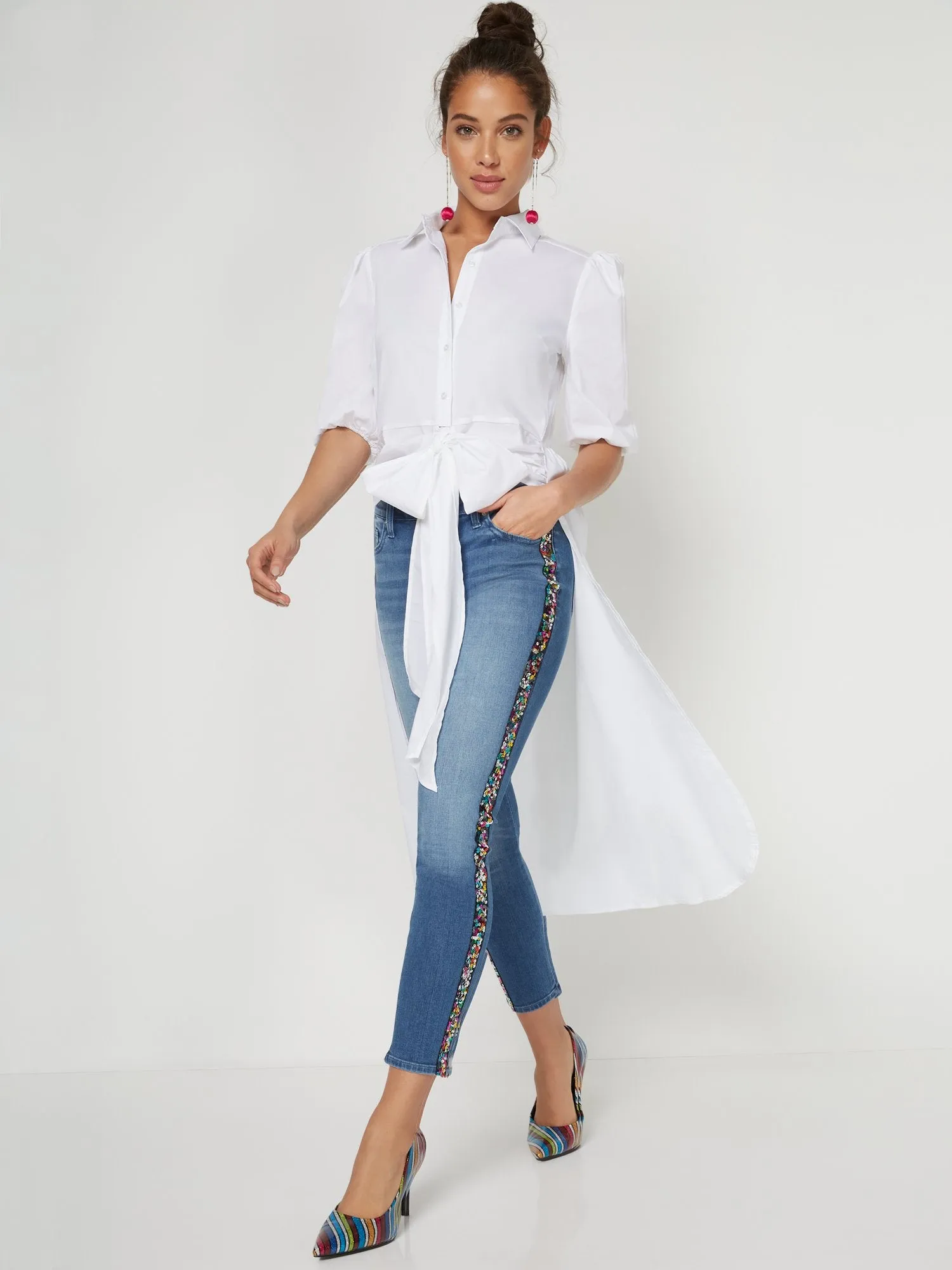 High-Waisted Stripe Skinny Ankle Jeans