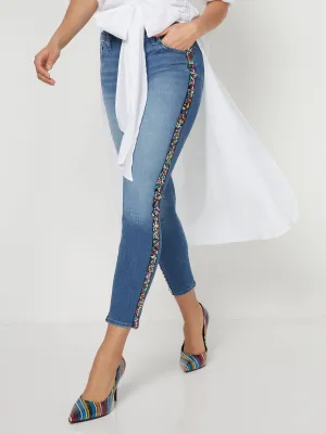 High-Waisted Stripe Skinny Ankle Jeans