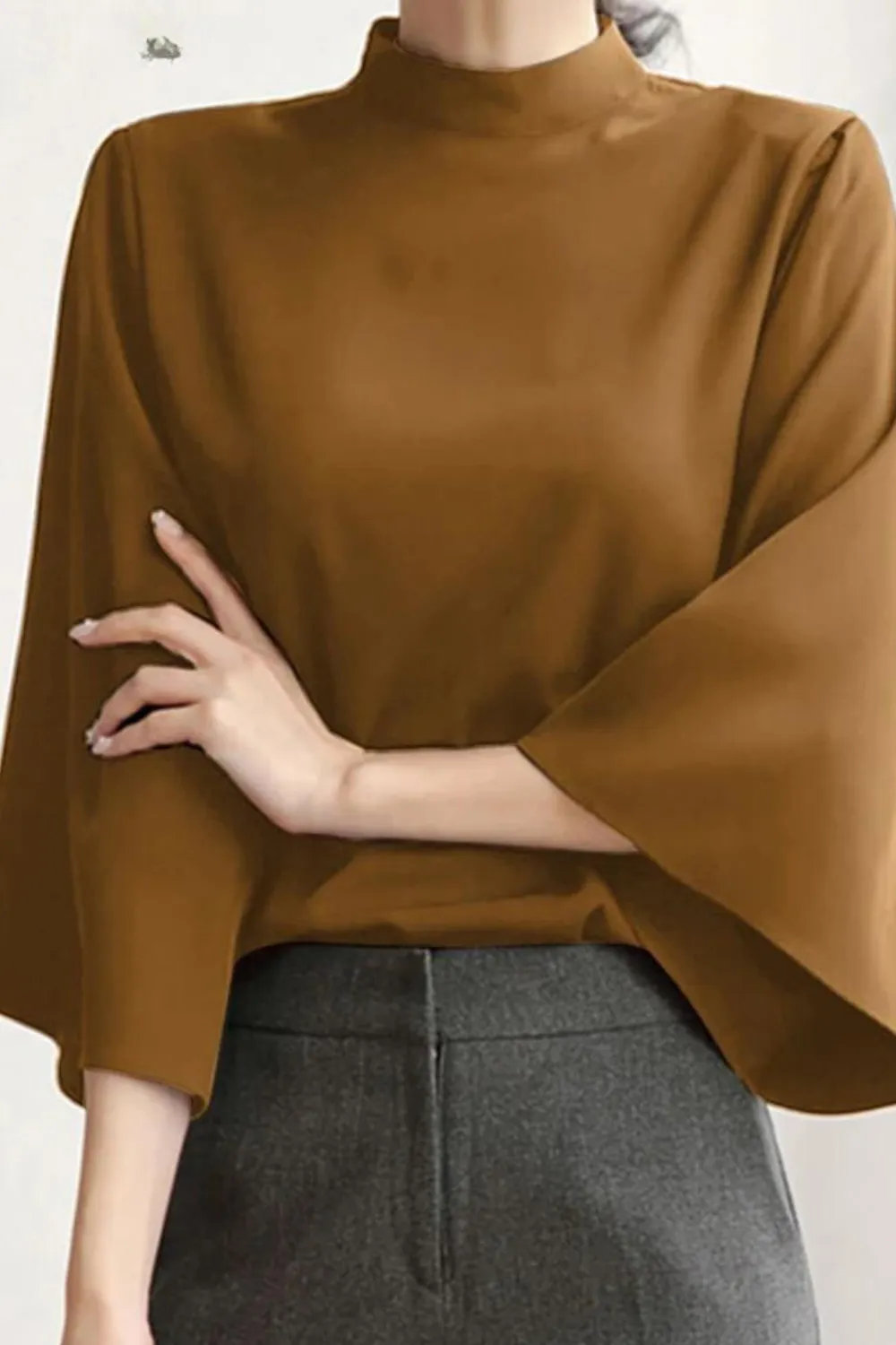 Ivyshape | Blouse With Stand-Up Collar and Bell Sleeves