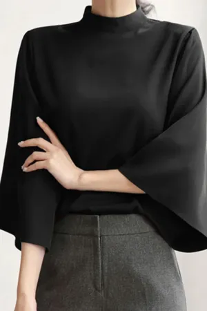 Ivyshape | Blouse With Stand-Up Collar and Bell Sleeves