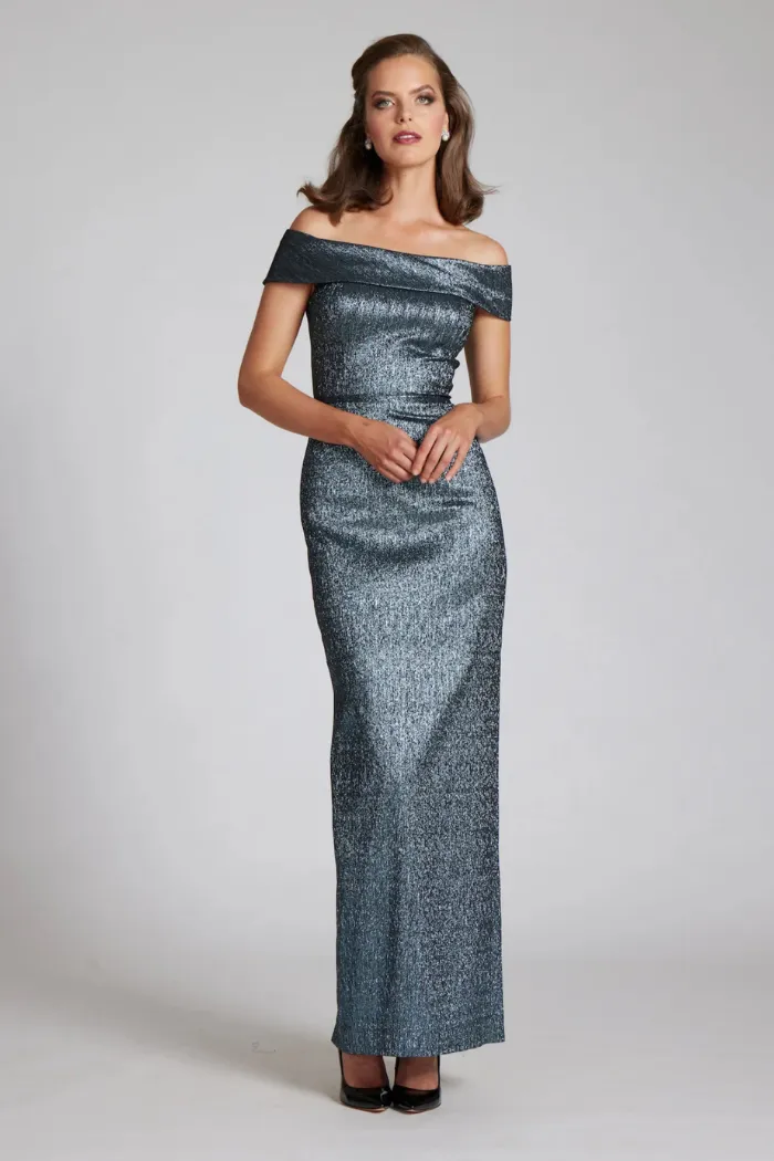 Jacquard Off The Shoulder Column Gown