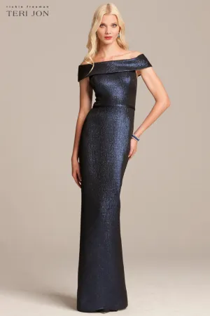 Jacquard Off The Shoulder Column Gown