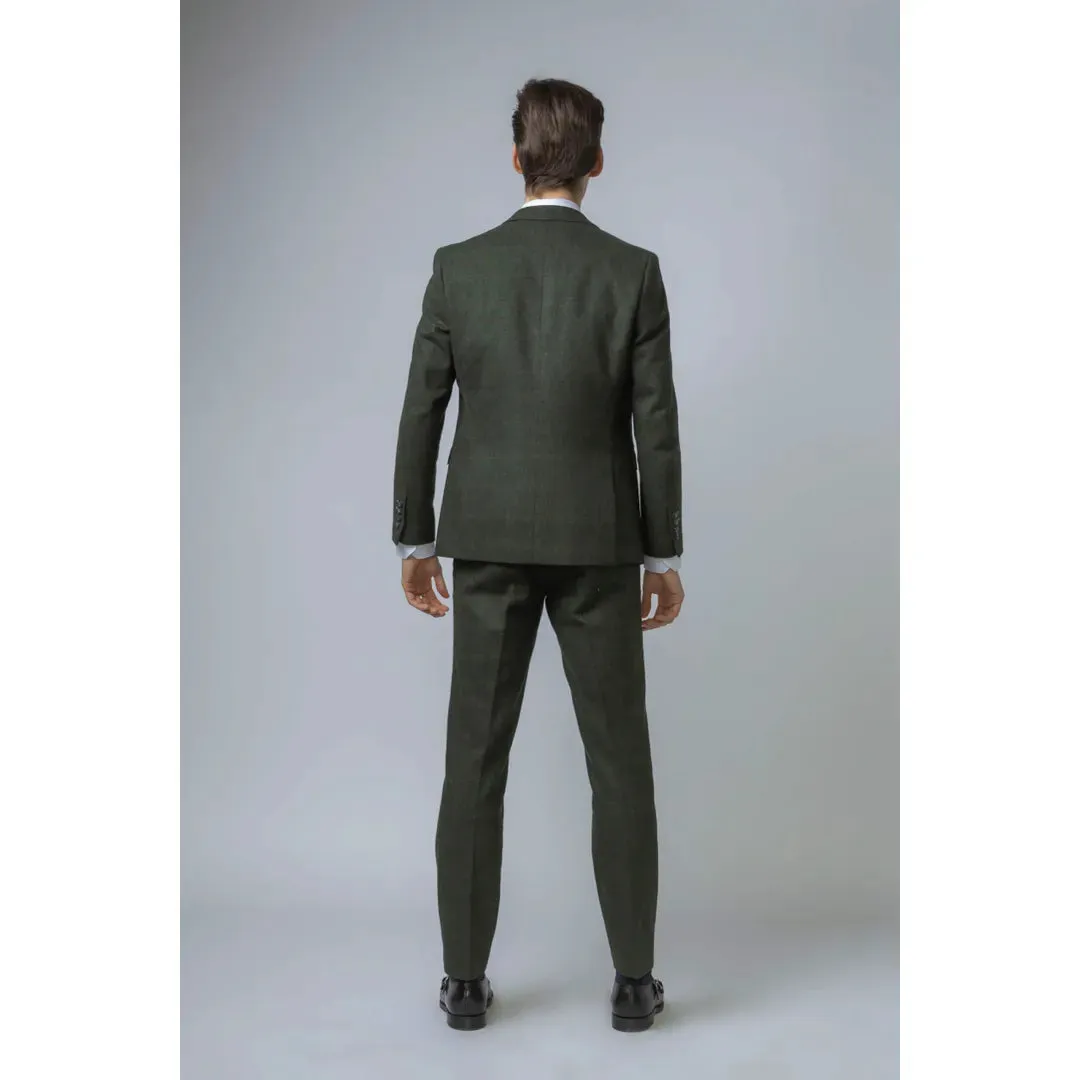 Joshua - Men's 3 Piece Green Tweed Slim Fit Suit