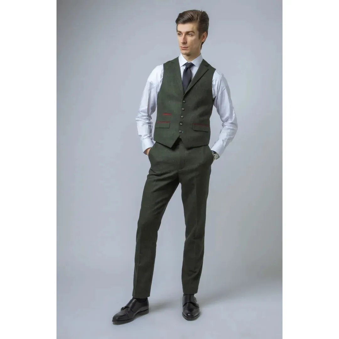 Joshua - Men's 3 Piece Green Tweed Slim Fit Suit