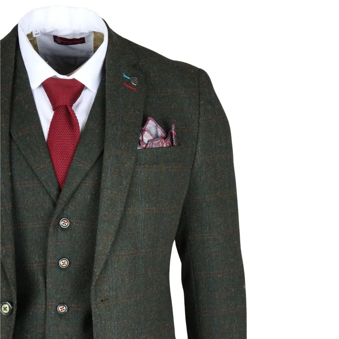 Joshua - Men's 3 Piece Green Tweed Slim Fit Suit