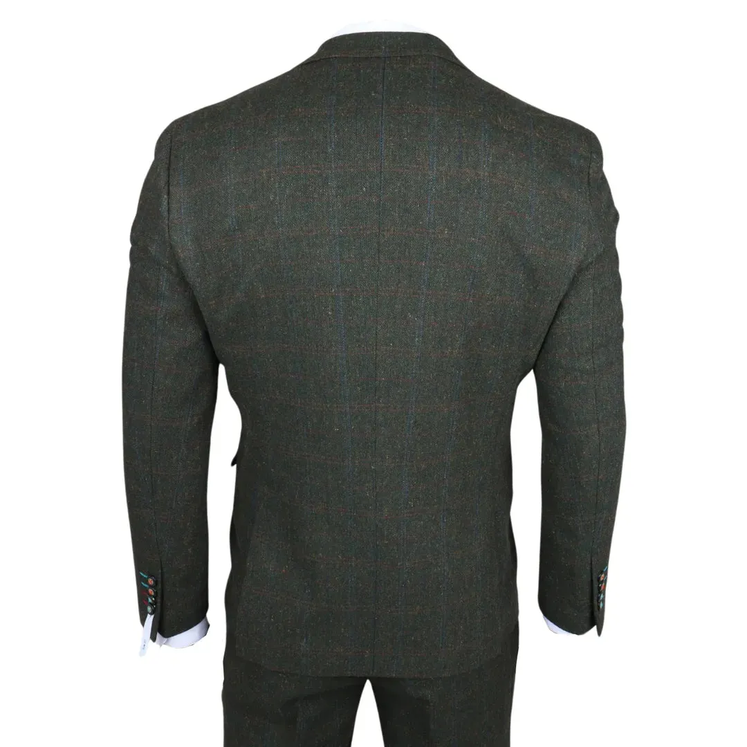 Joshua - Men's 3 Piece Green Tweed Slim Fit Suit