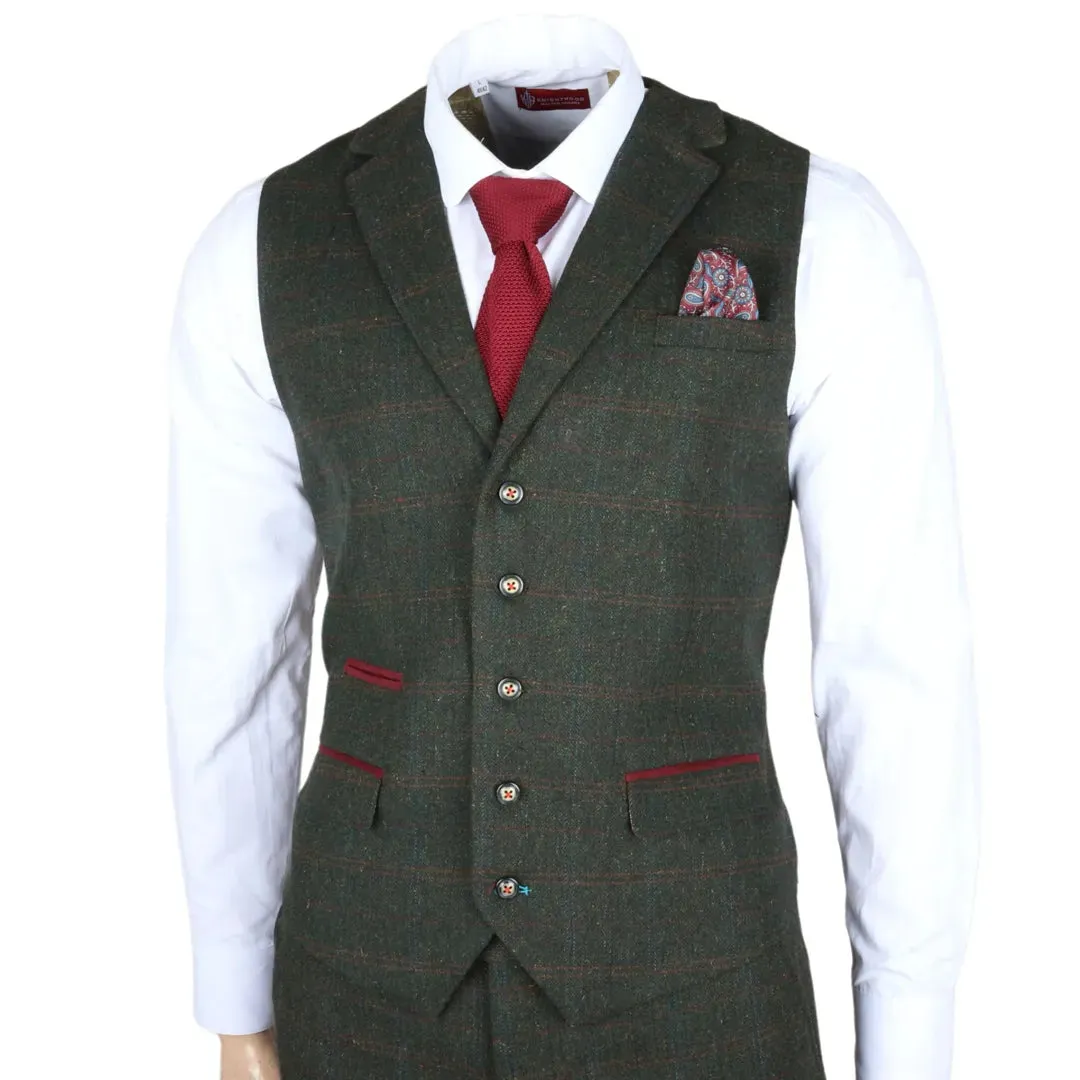 Joshua - Men's 3 Piece Green Tweed Slim Fit Suit