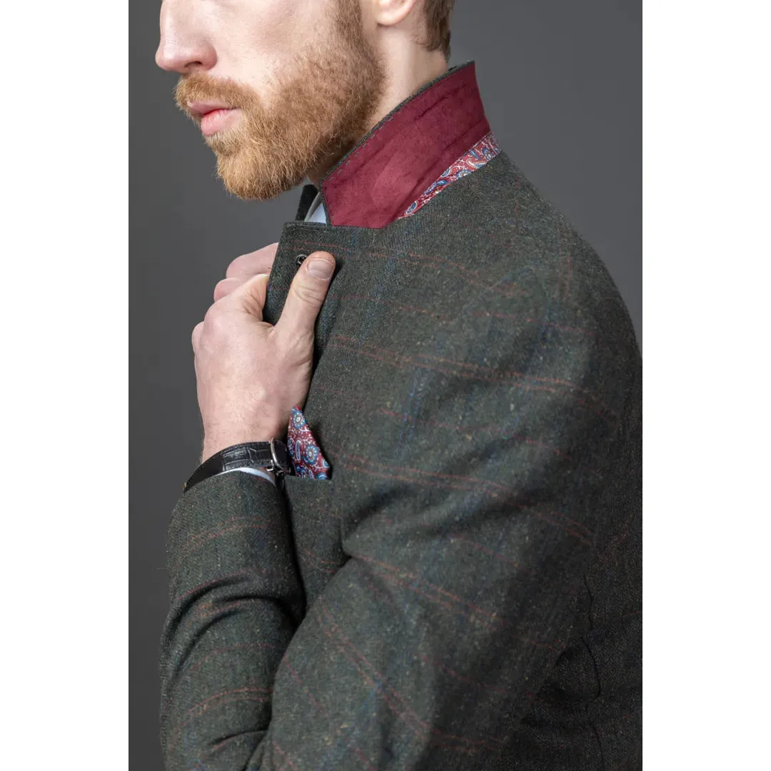 Joshua - Men's 3 Piece Green Tweed Slim Fit Suit