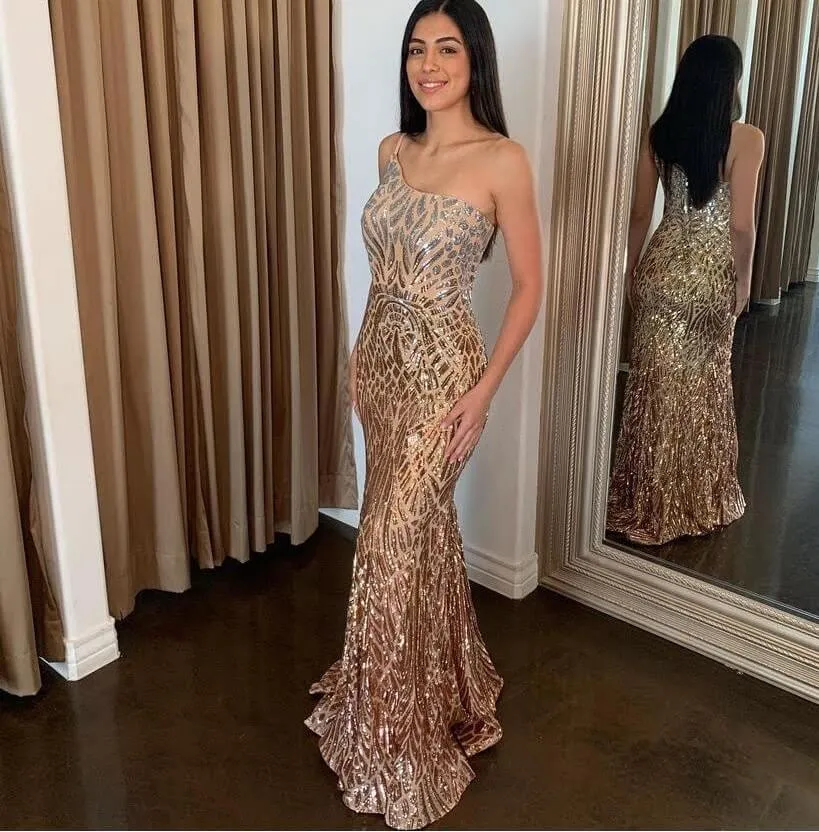 Jovani 06469 Long Fitted Sequin One Shoulder Mermaid Prom Dress