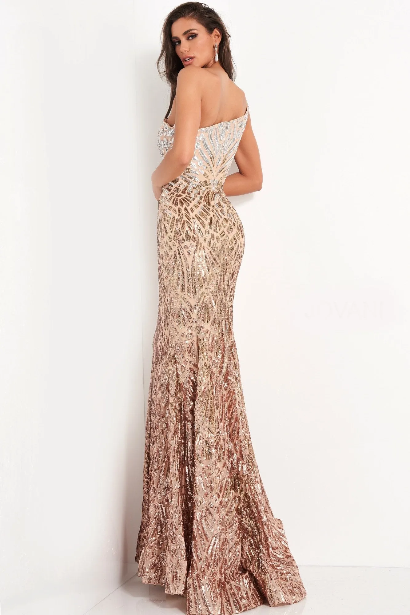 Jovani 06469 Long Fitted Sequin One Shoulder Mermaid Prom Dress