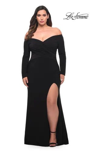 La Femme Off-Shoulder Long-Sleeve Plus Prom Dress