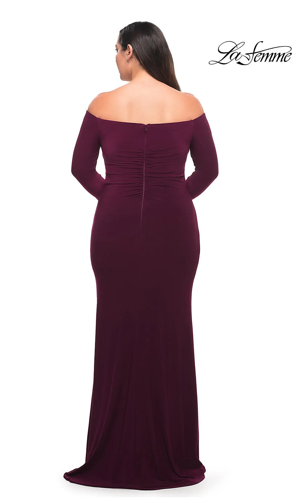 La Femme Off-Shoulder Long-Sleeve Plus Prom Dress