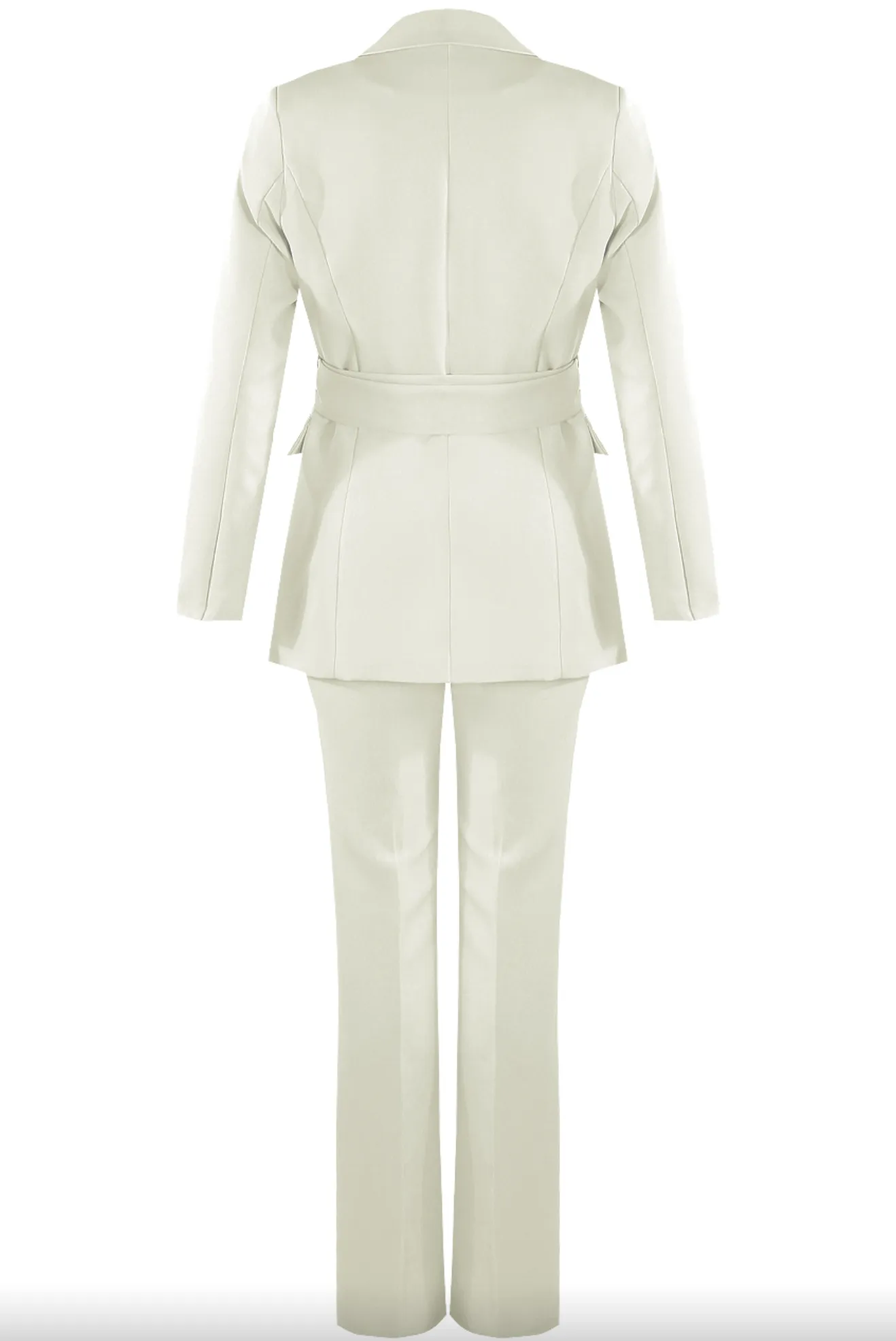 Layala - White Belted Blazer & Flared Trouser Set