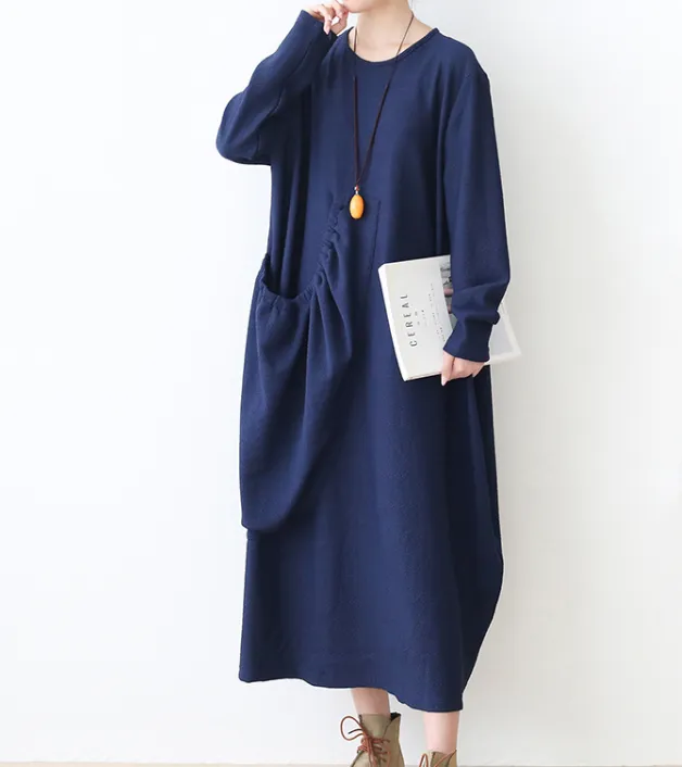Loose Women Casual Long Sleeves Pleated Dresses AMT962328