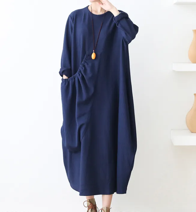 Loose Women Casual Long Sleeves Pleated Dresses AMT962328