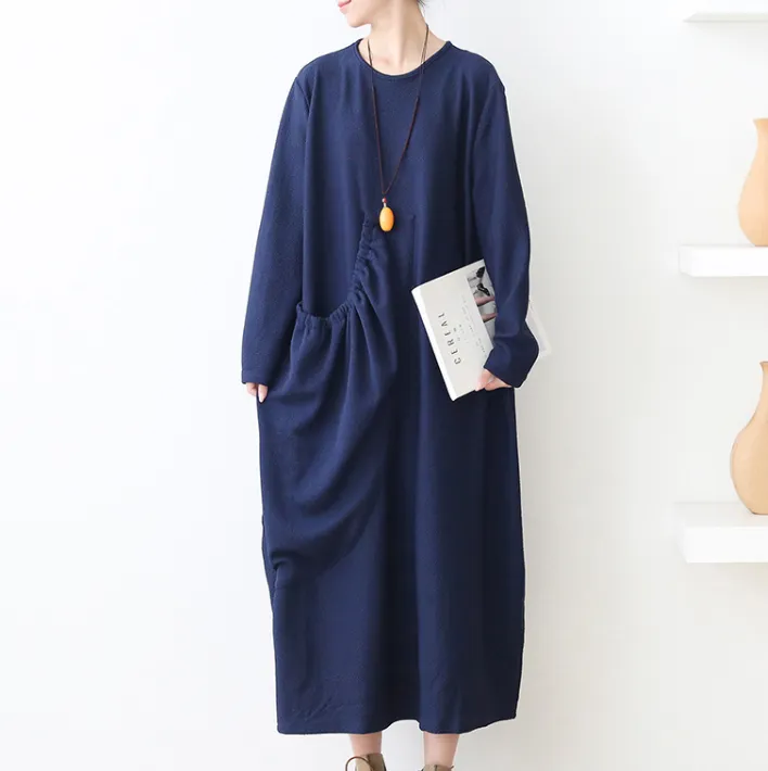 Loose Women Casual Long Sleeves Pleated Dresses AMT962328