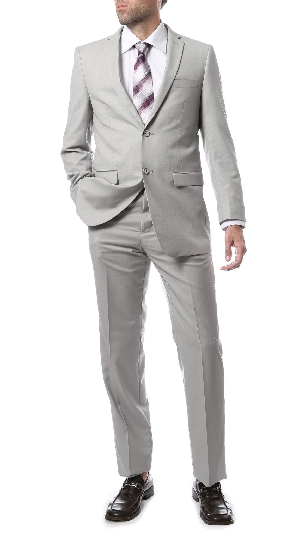 Mens 2 Button Light Grey Regular Fit Suit