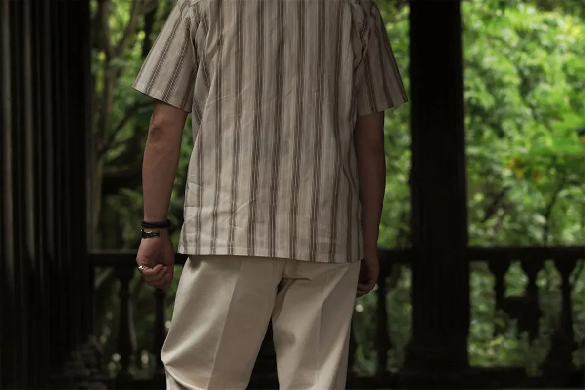 Men's Hawaiian Stripe Yarn-Dyed Dobby Cuban Collar Shirt - Short Sleeve