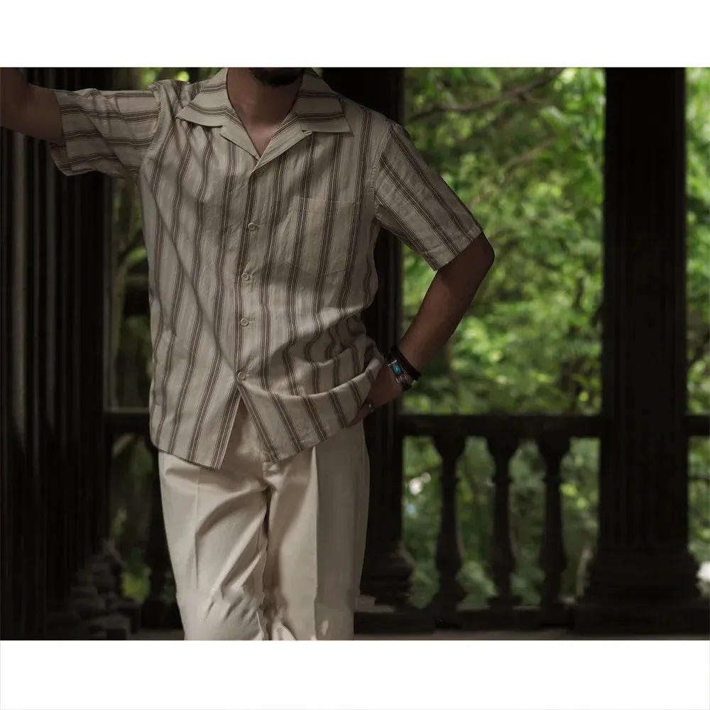 Men's Hawaiian Stripe Yarn-Dyed Dobby Cuban Collar Shirt - Short Sleeve