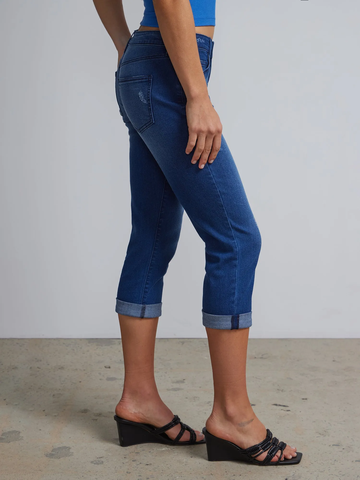 Mid-Rise Boyfriend Capri Jeans - Dark Wash