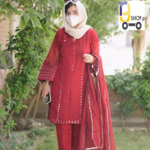 Mirror work organza 3pec suit for women