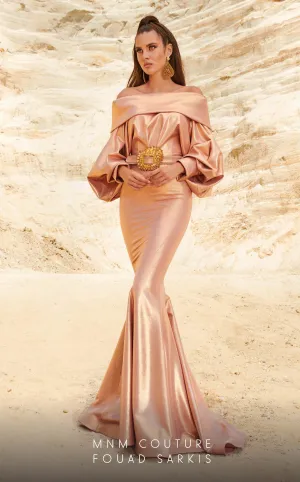 MNM Couture 2752 : Off-The-Shoulder Trumpet Gown with Dramatic Flare