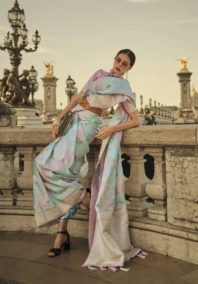 Multicolor Rangkat Satin Silk Saree