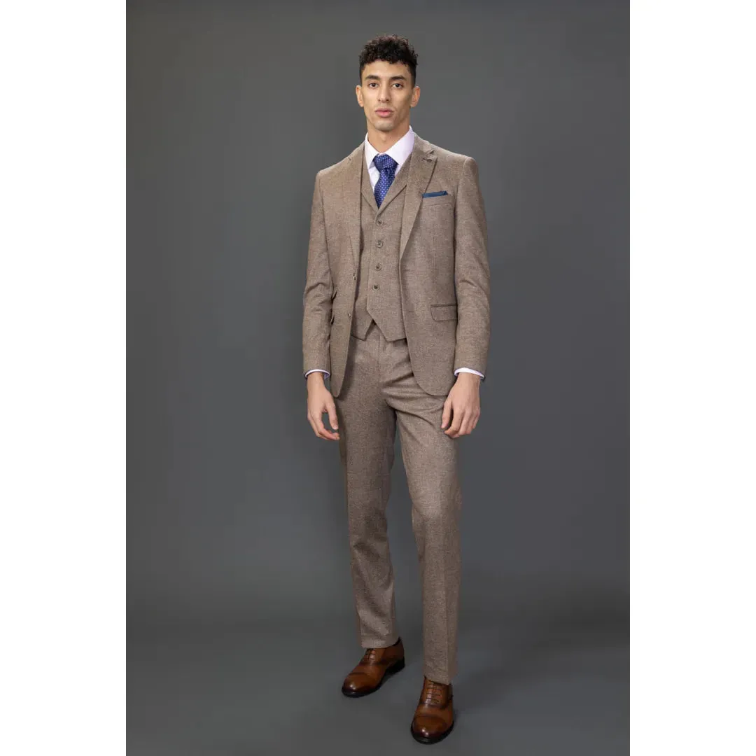 Nathan - Men's 3 Piece Brown Slim Fit Suit