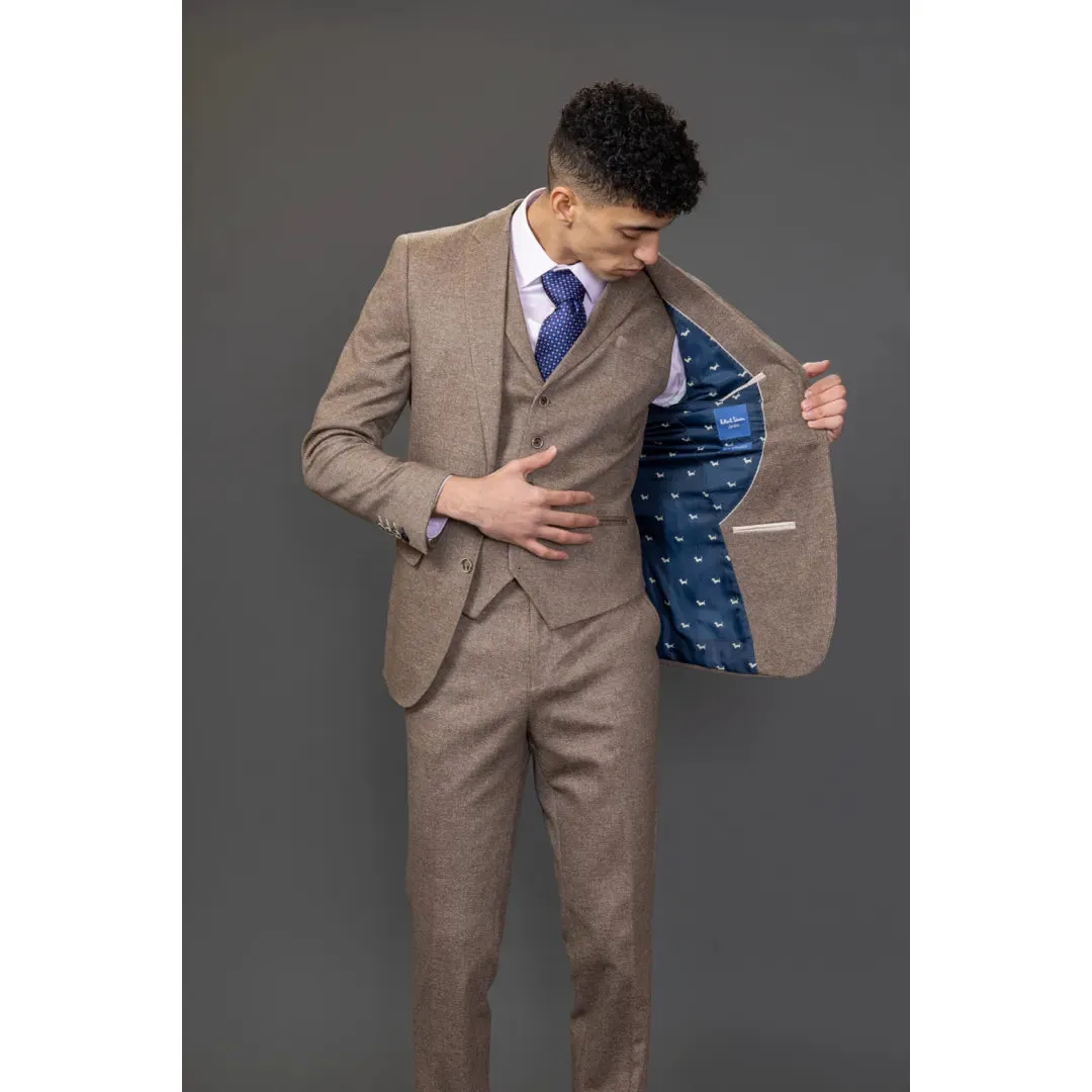 Nathan - Men's 3 Piece Brown Slim Fit Suit