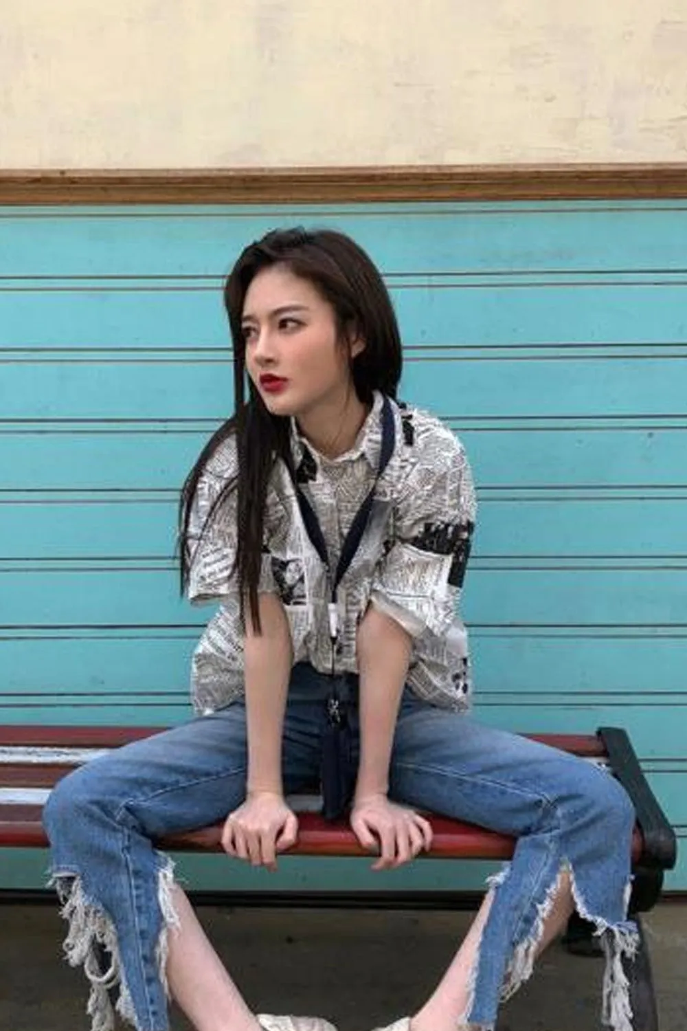 Newspaper Pattern Short Sleeve Casual Blouse Shirt