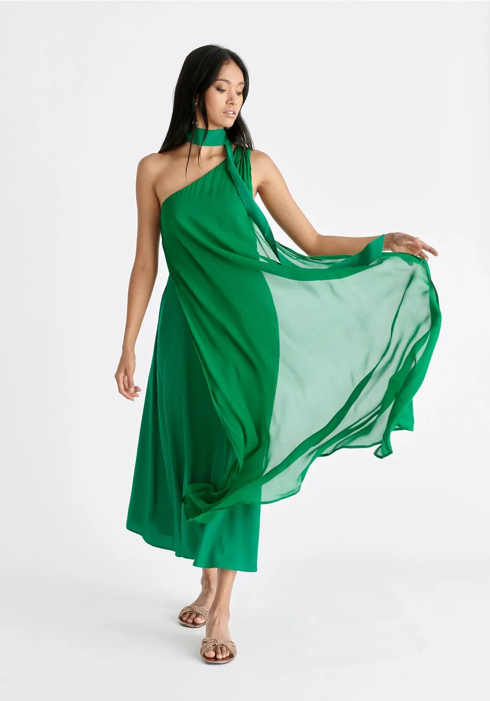 One Shoulder Layered Flowy Dress