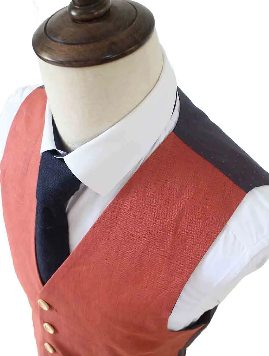 ORANGE RED LINEN 3 PIECE SUIT