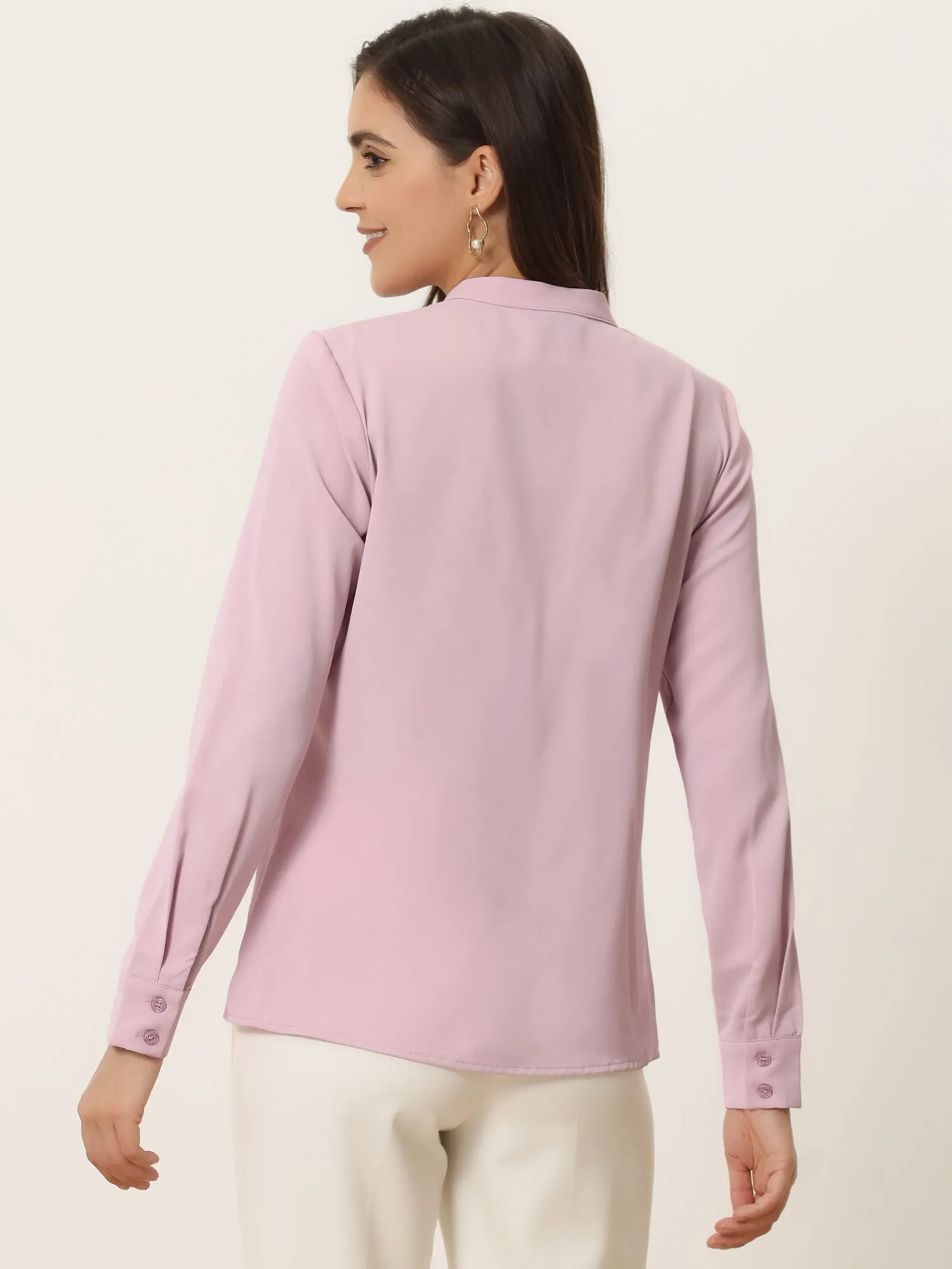 Pleated Mock Neck Pearl Decor Elegant Work Blouse Top