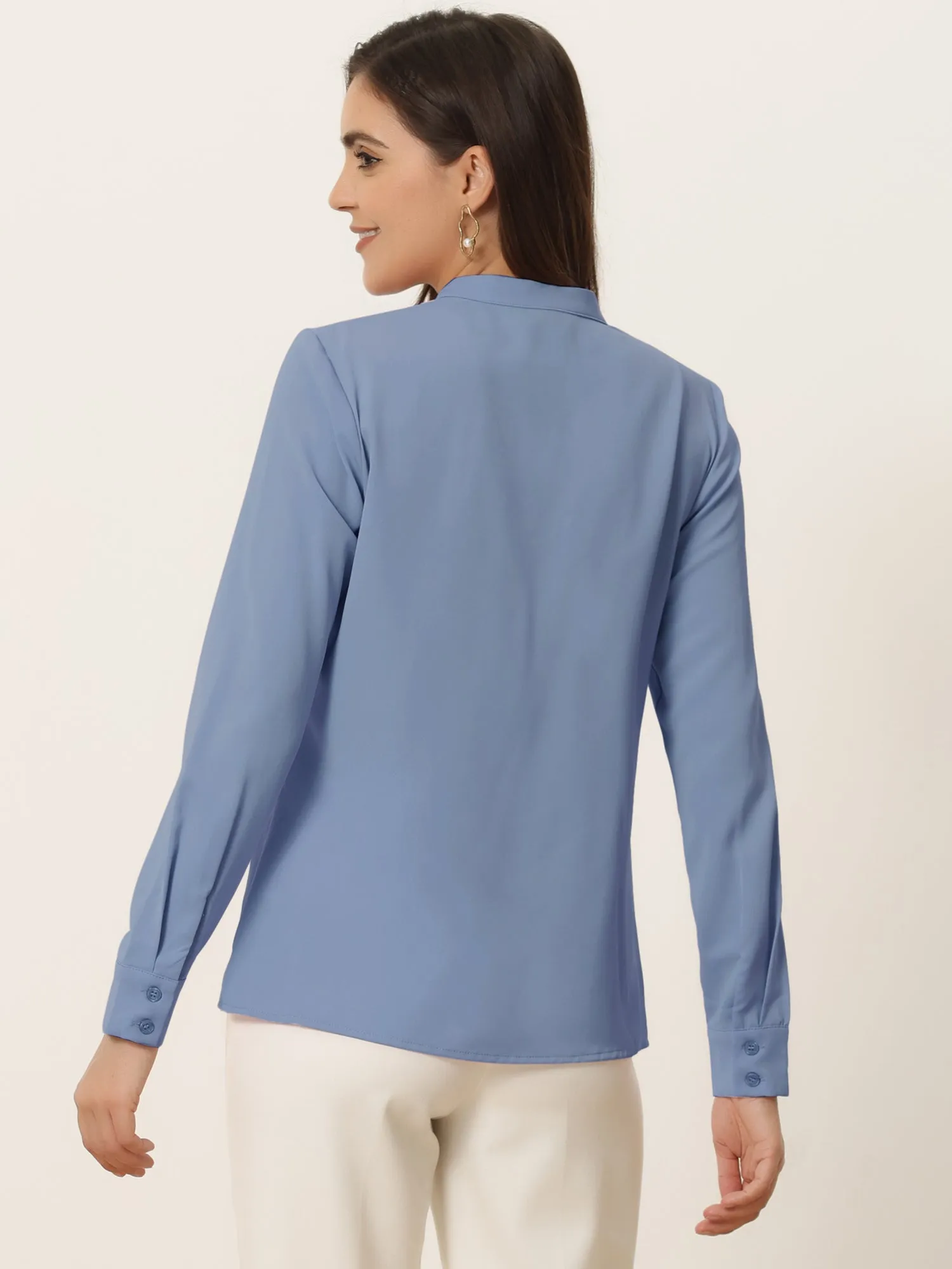 Pleated Mock Neck Pearl Decor Elegant Work Blouse Top