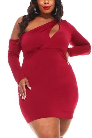Plus & Junior Cut-Out One Shoulder Bandage Club Dress